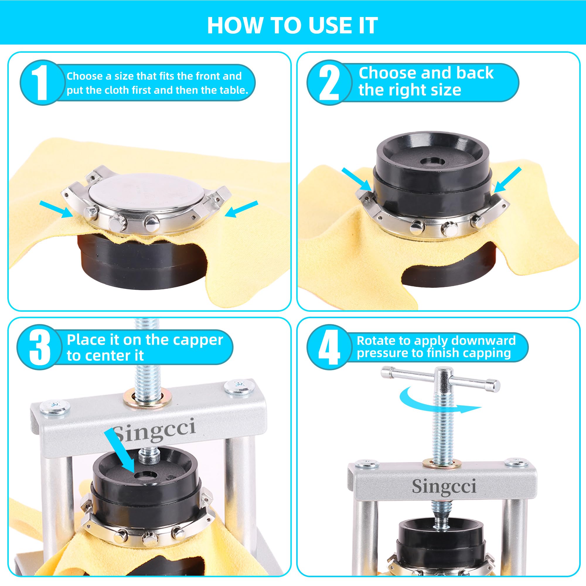 Professional Watch Press Tool Set with 12 Molds - Watch Battery Replacement & Back Case Closer Kit for Watch Repair - Includes Instructions - Perfect for Watchmakers, Jewelers & DIY Enthusiasts