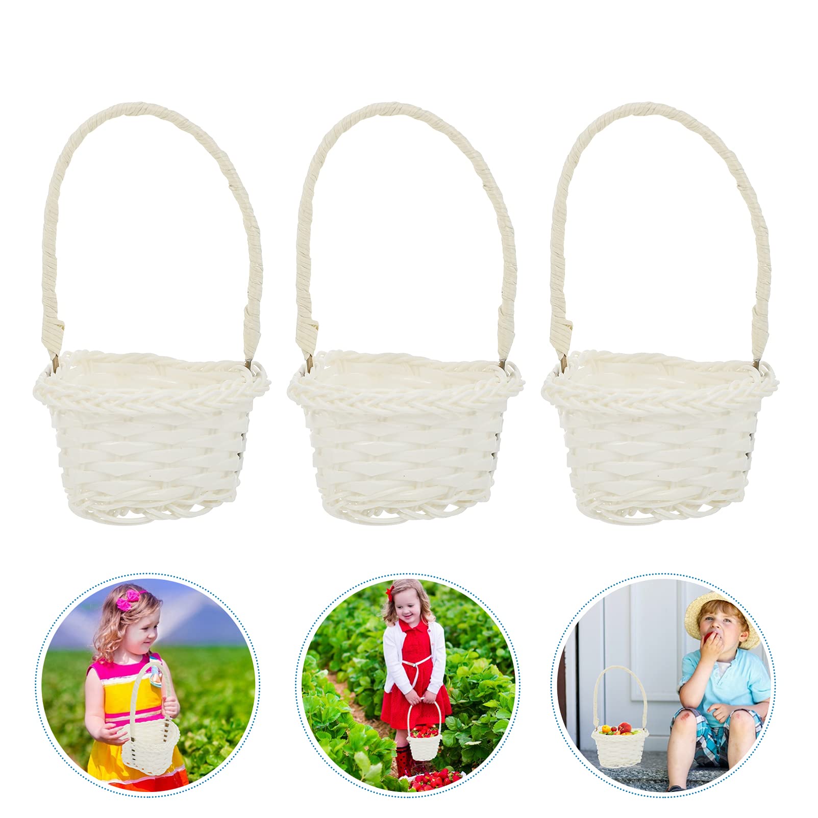 6-Piece Mini Rattan Baskets Set with Handles - Wedding Party Favors, Candy Display, Home Decor, Planting & Serving Trays | Plastic Wicker Baskets for Girls, Gingham Style | Perfect for Baby Showers, Bridal Events & DIY Crafts