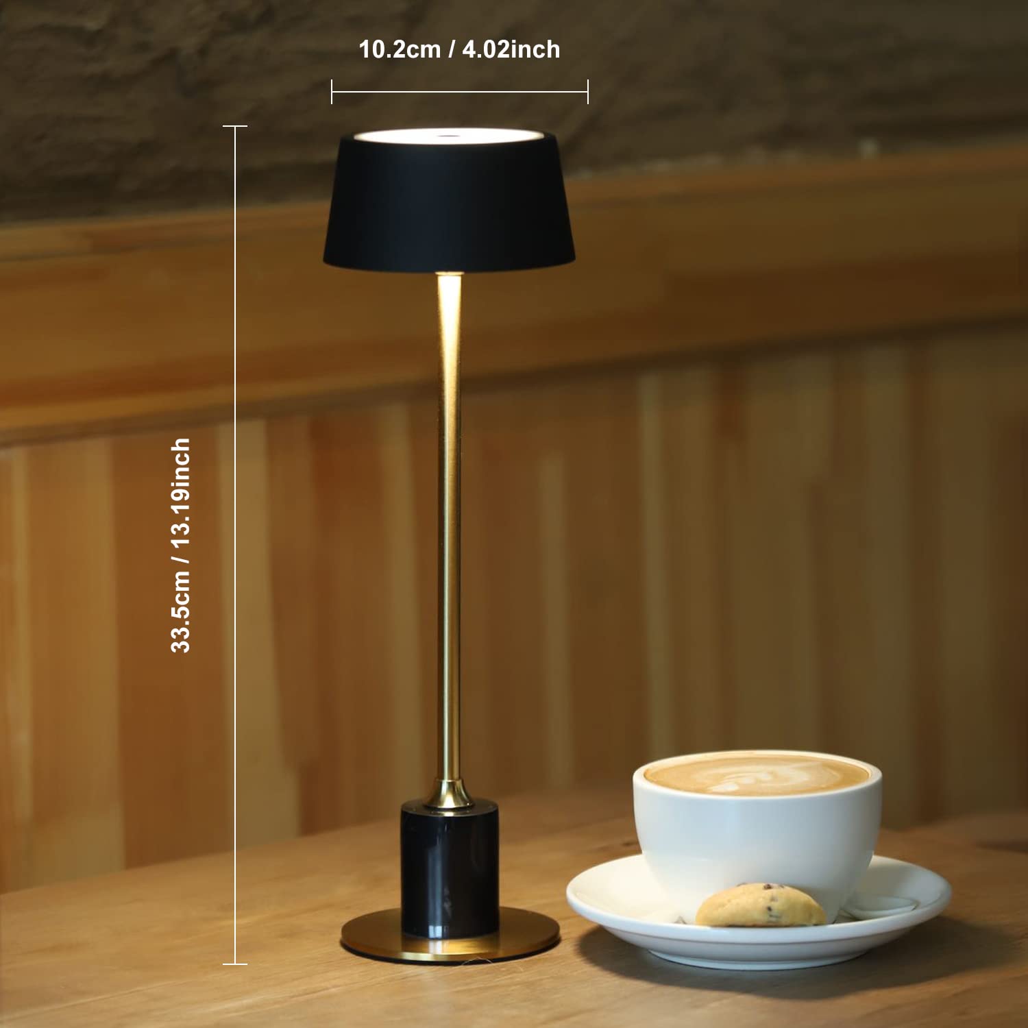 DAWALIGHT Rechargeable Cordless Table Lamp - 2500mAh Battery, 3-Level Brightness Adjustable Desk Light for Bedroom, Reading, Coffee Table, Restaurant & Outdoor Camping (Black + Gold) | Perfect for Romantic Dinners, Nightstands and Portable Lighting