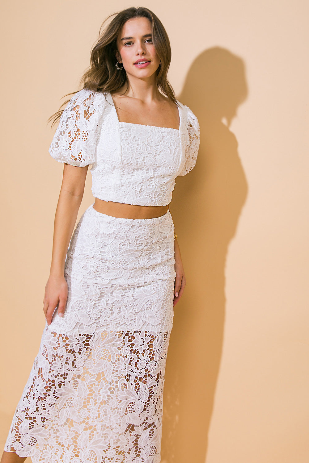 Elegant Lace Top and Skirt Set for Women - Romantic Floral Lace Outfit for Party, Wedding, or Special Occasions