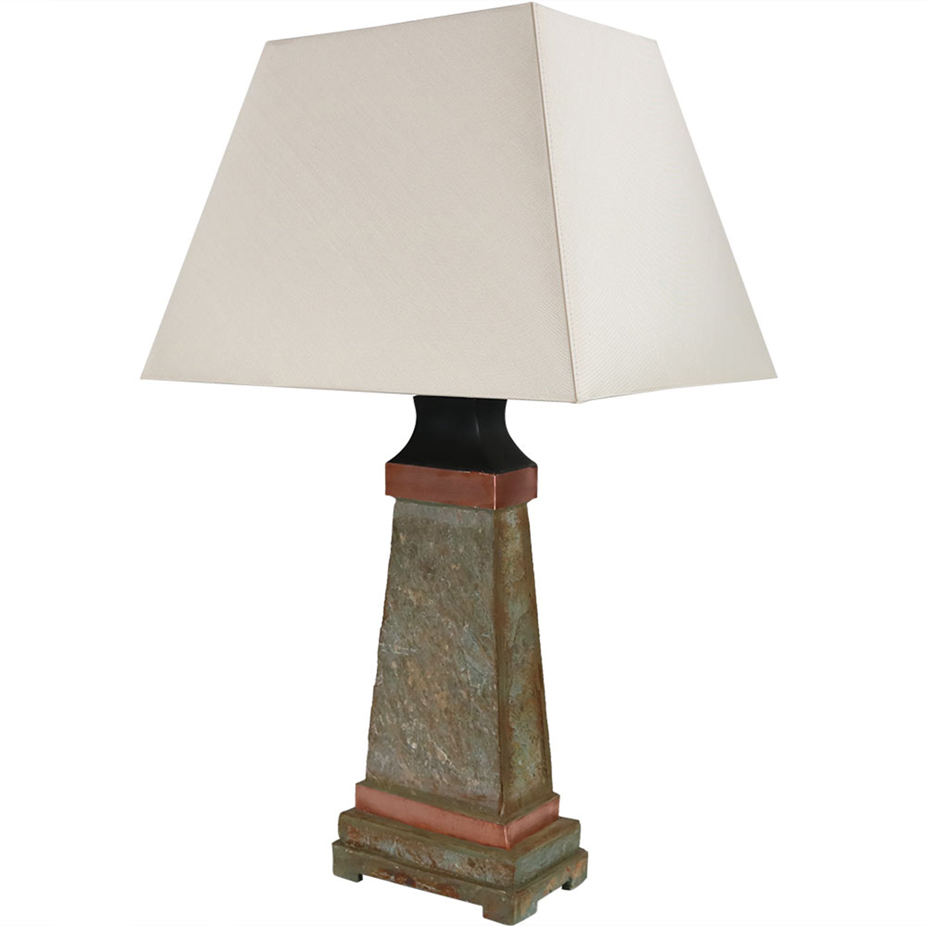 Sunnydaze Copper Trimmed Slate Outdoor Table Lamp - 30 Inch Height - Weather-Resistant Patio Lighting for Garden, Porch & Backyard Decor