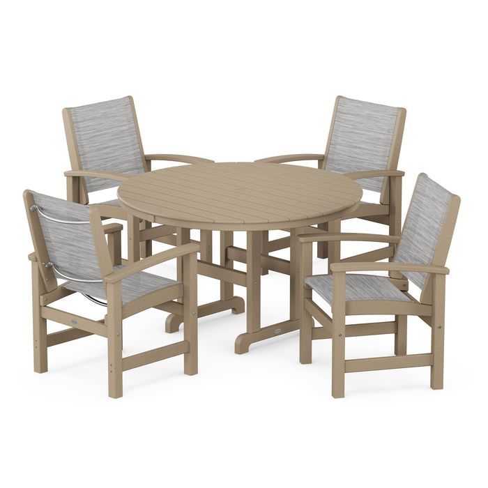 POLYWOOD Coastal 5-Piece Round Farmhouse Dining Set - Outdoor Patio Furniture for Backyard, Poolside & Beach House Dining