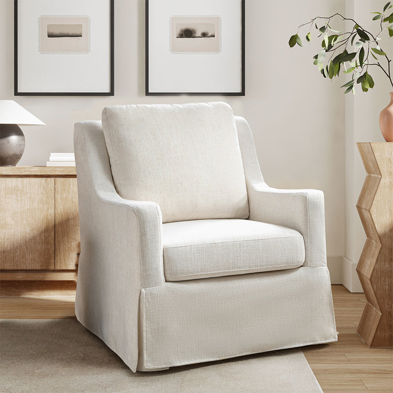 Stanley Glider Slipcovered Swivel Chair with Slope Arm - Comfortable Nursery Rocking Chair for Baby Room, Living Room & Bedroom - Optional Types Available - Perfect for Nursing, Relaxing & Reading