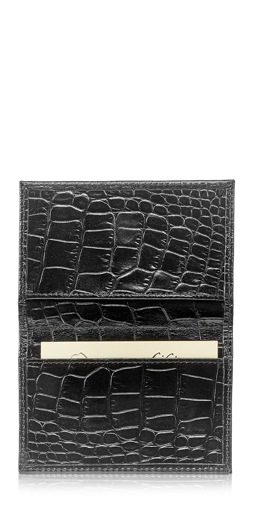 Premium Black Crocodile Embossed Business Card Holder - Elegant Fold Over Design for Professionals & Networking Events | Perfect for Corporate Gifts, Office Use & Client Meetings