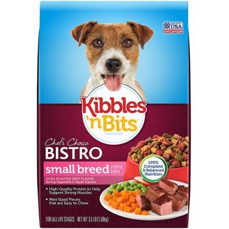 Kibbles 'n Bits Chef's Choice Bistro Small Breed Dry Dog Food - Oven Roasted Beef Flavor with Spring Vegetables & Apple - 3.5lb Bag for Mini Dogs | Perfect for Home Feeding & Travel Snacks