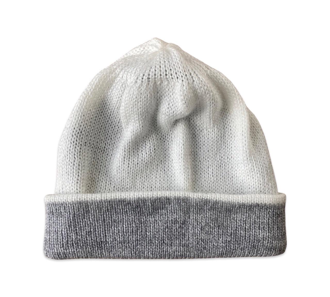 Hand Knitted Alpaca Reversible Beanie - Grey & Ivory - Warm Winter Hat for Men & Women - Perfect for Skiing, Hiking & Outdoor Activities