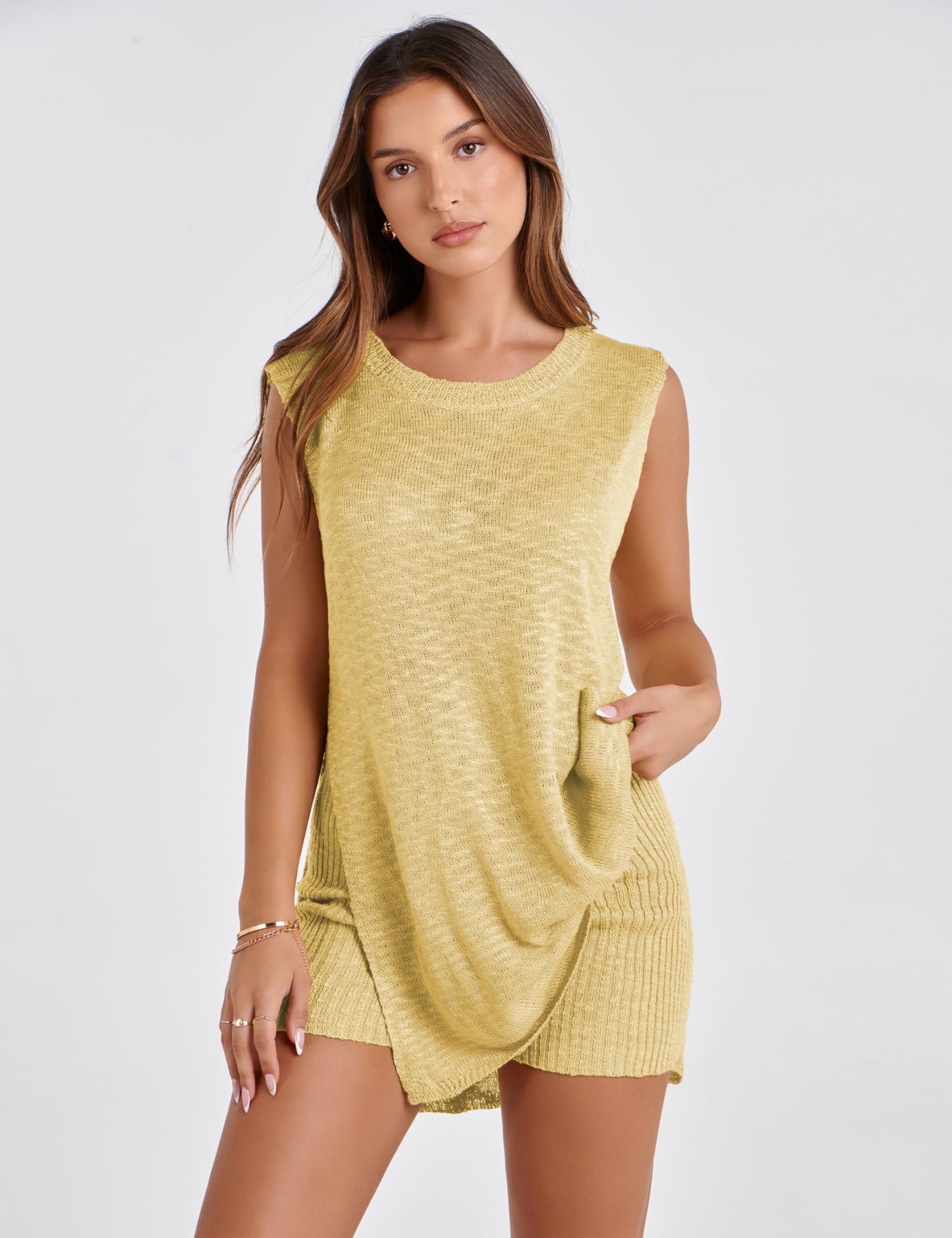 QIBABU Women's 2-Piece Knit Pajama Set - Sleeveless Sweater Tank Top & Shorts - Soft Casual Loungewear for Home, Sleep & Relaxation