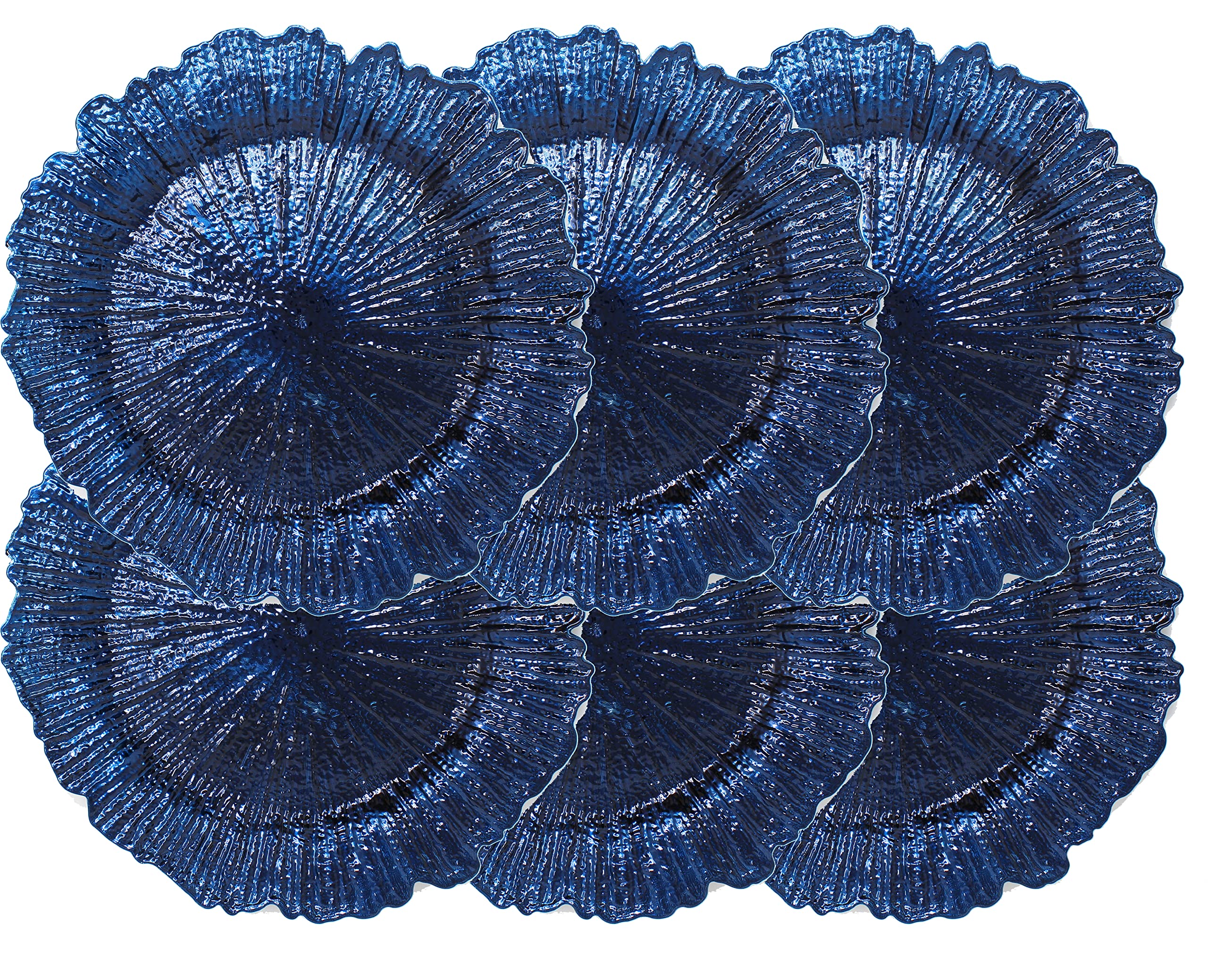 Premium Plastic Reef Charger Plates Set of 6 - Thick & Reusable Glossy Dinner Plates - Dark Blue Ocean Theme - Perfect for Weddings, Parties & Fine Dining