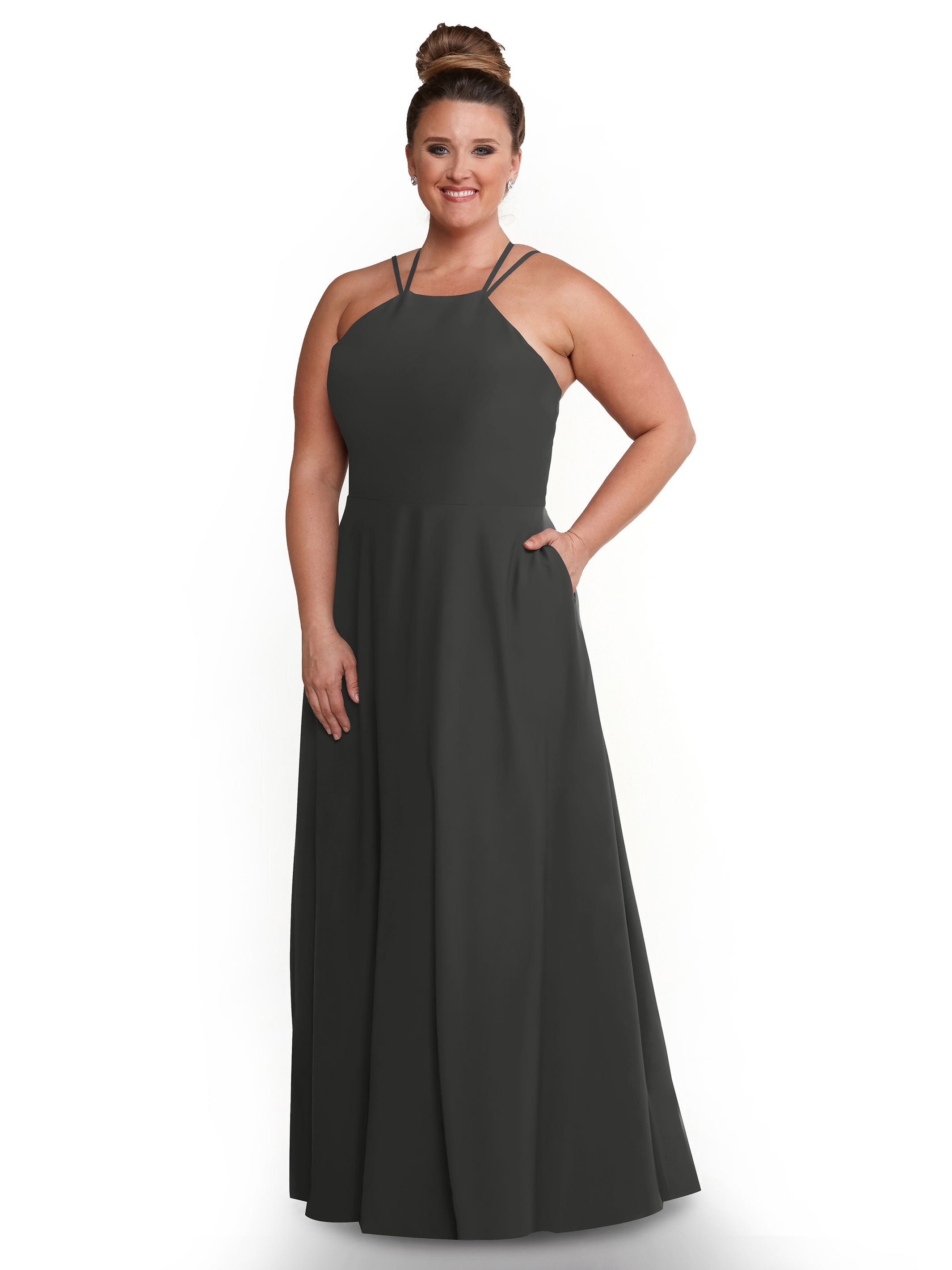 Elegant 83006 Stretch Chiffon A-Line Bridesmaid Dress with Halter Neckline - Perfect for Weddings, Formal Events & Special Occasions