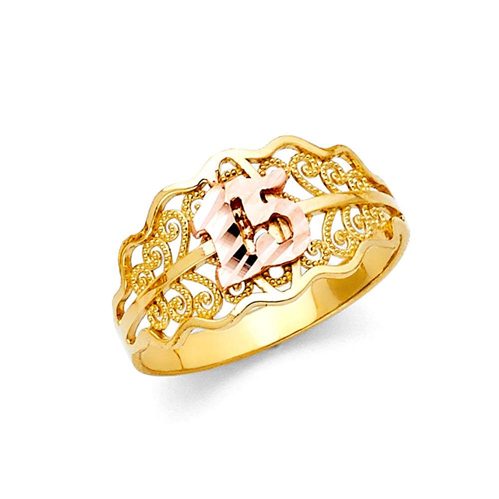 14K Gold Sweet 15 Quinceañera Ring - Size 7 Dainty Birthstone Jewelry Gift for Teen Girls - Perfect for Quince Celebrations, Birthday Gifts & Special Occasions