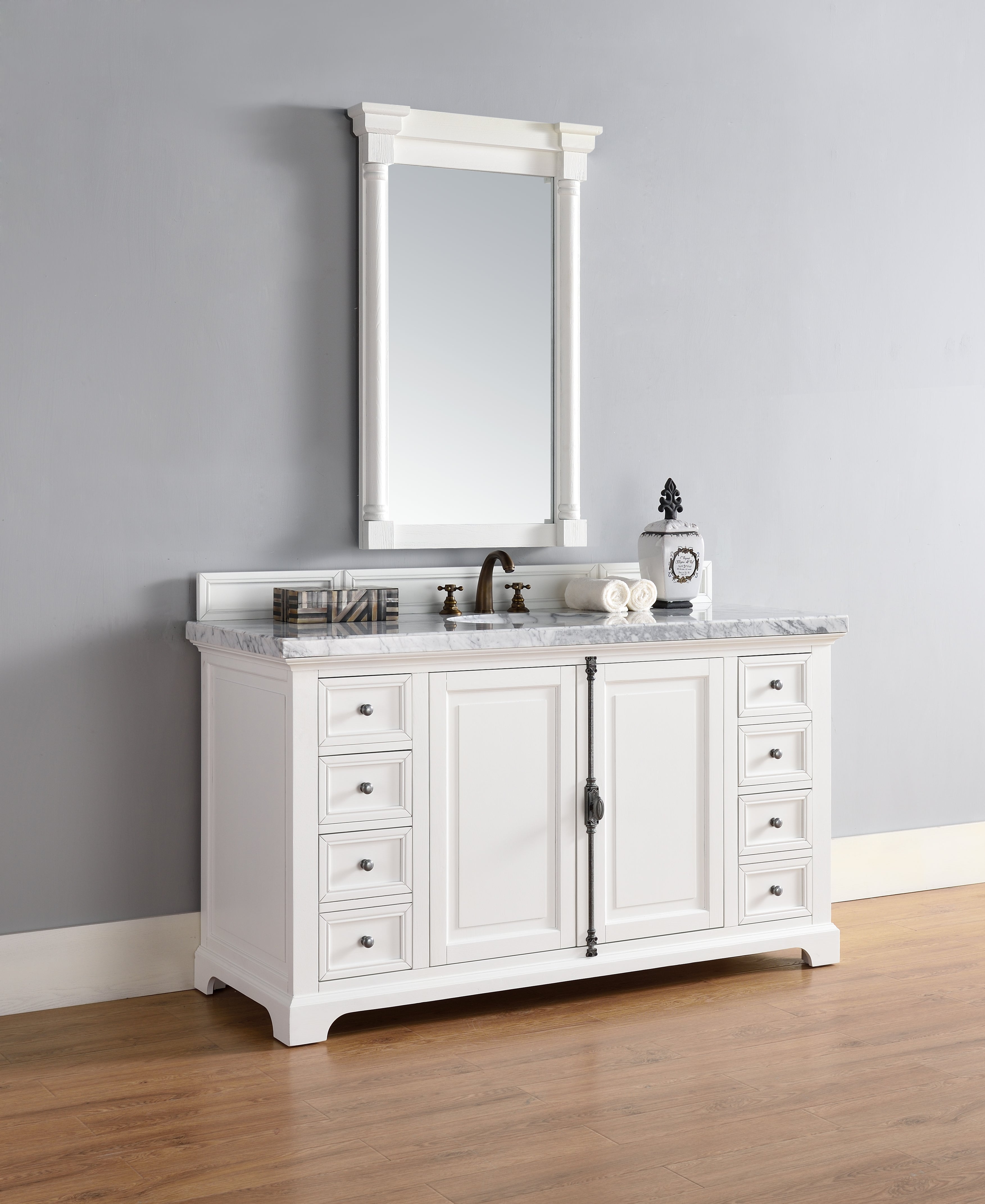 Providence 60 Inch White Single Bathroom Vanity with 3CM Carrara Marble Top - Perfect for Modern Master Bathrooms & Powder Rooms