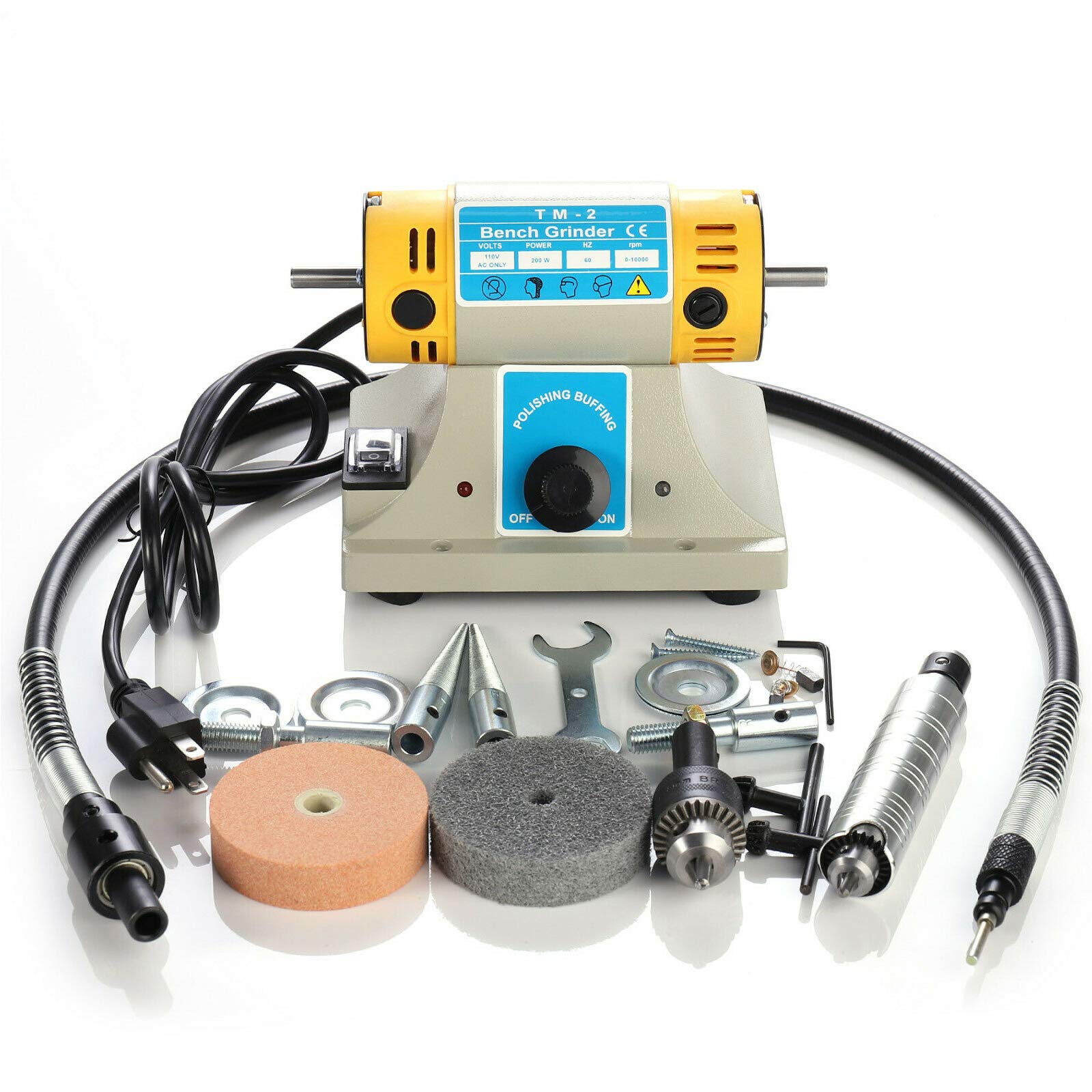 Professional Bench Polisher - 10000r/min Jewelry Gem Polishing Grinding Buffer Machine with 350W Motor & 110V Power - Mini Bench Lathe Tool Kit for Jewelers & DIY Crafts - Perfect for Jewelry Making, Metal Polishing & Small Workshop Projects