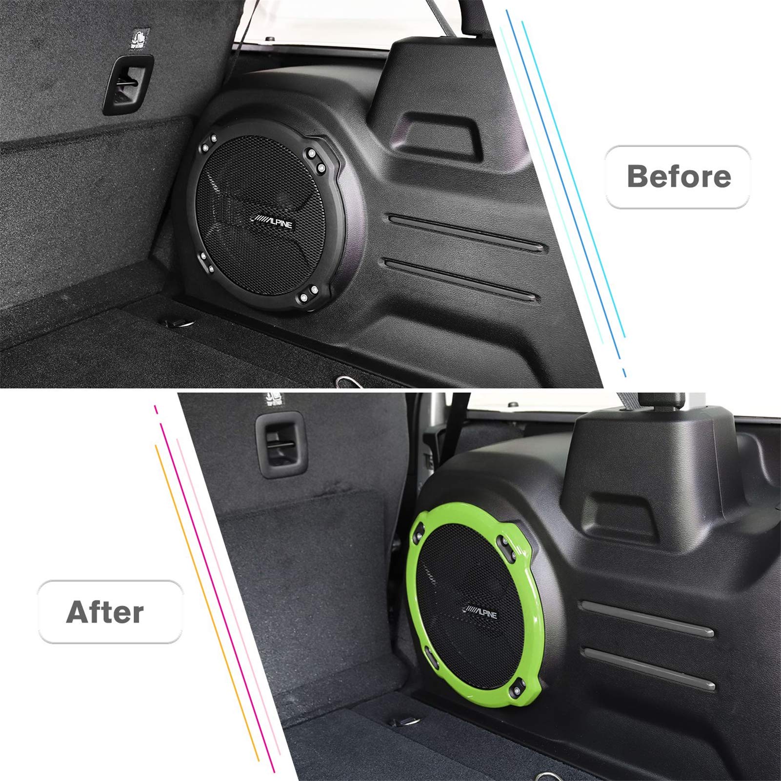 JeCar ABS Trunk Subwoofer Speaker Trim Cover - Interior Accessory for 2018-2023 Jeep Wrangler JL/JLU/Rubicon (Green) | Enhanced Bass Protection & Stylish Upgrade for Off-Road Adventures