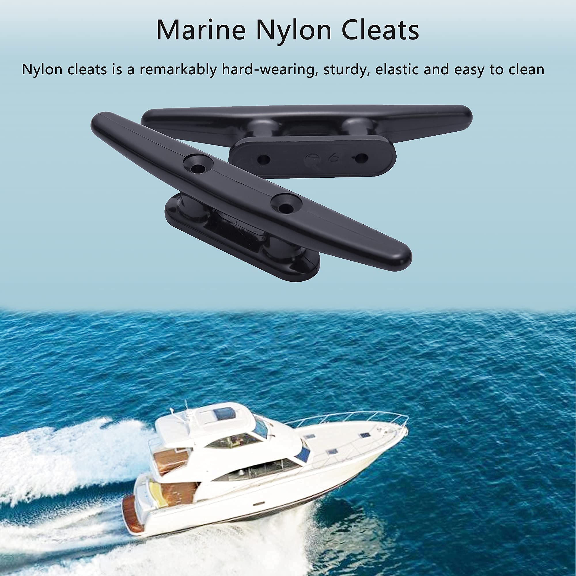 6 Inch Heavy Duty Nylon Boat Dock Cleats (4 Pack) - Black Marine Grade Cleats for Docking Boats, Canoes, Pontoons, Yachts & Kayaks - Perfect for Secure Mooring, Rope Tie-Downs and Watercraft Anchoring