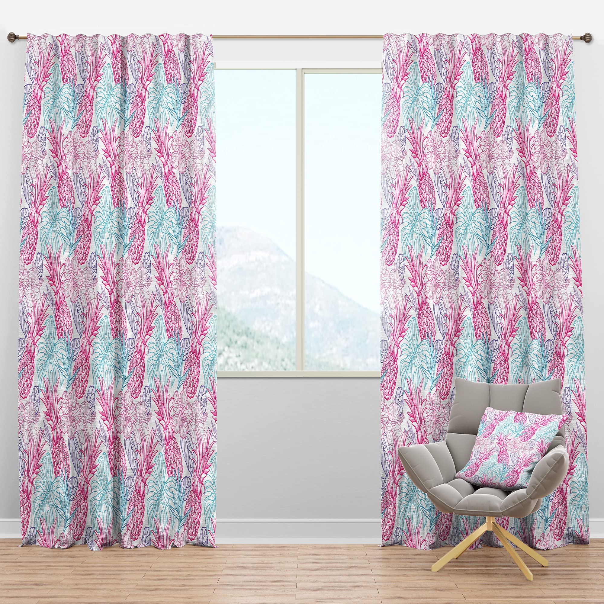 Tropical Flowers & Pineapples Blackout Curtains - Thermal Insulated Single Panel (52x120 Inches) for Bedroom & Living Room - Perfect for Home Decor, Sun Protection and Energy Saving