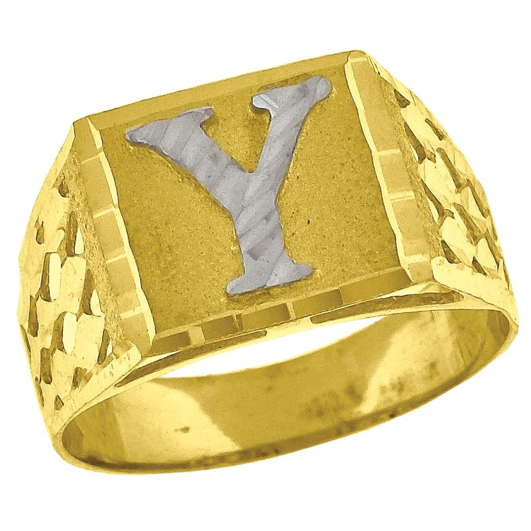 10K Two-Tone Gold Men's DC Textured Initial Letter 