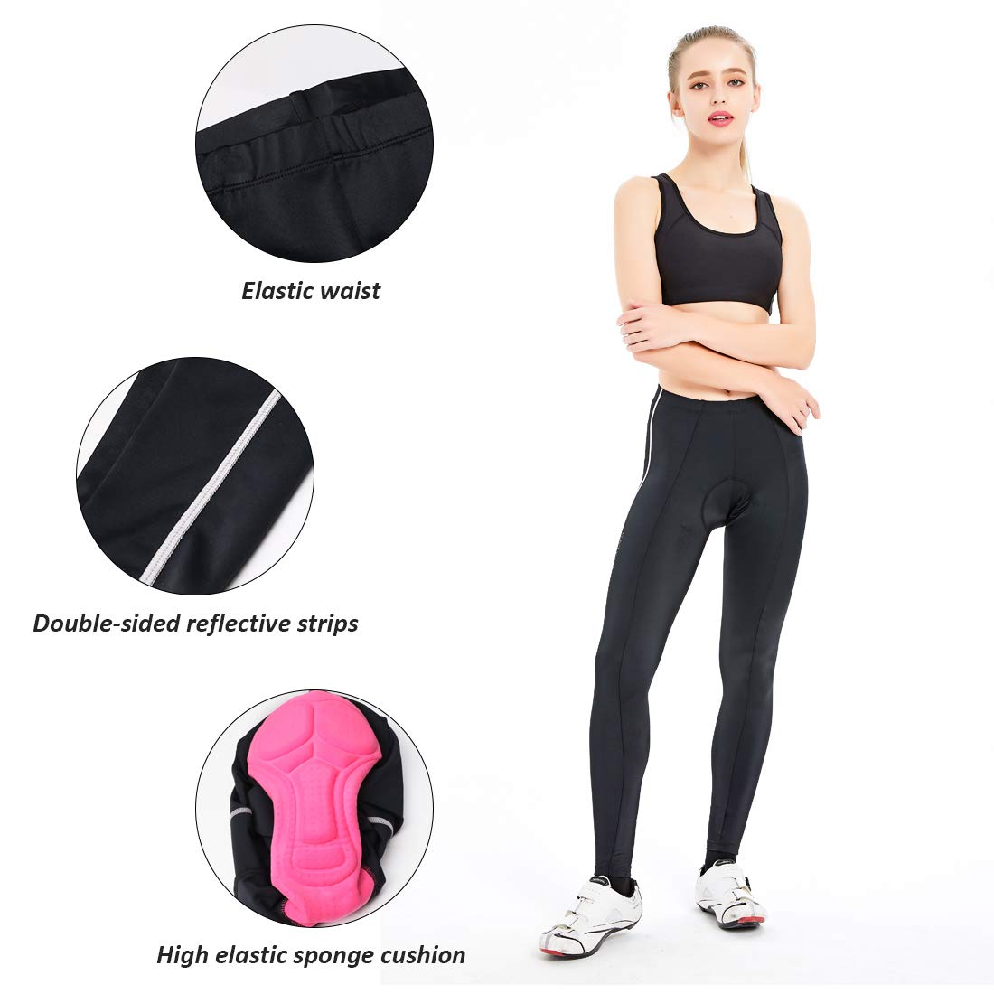 Women's 3D Padded Cycling Tights - Breathable Compression Bike Pants for Women - High Performance Bicycle Trousers (Black, Large) - Perfect for Road Cycling, Spinning Classes & Outdoor Workouts