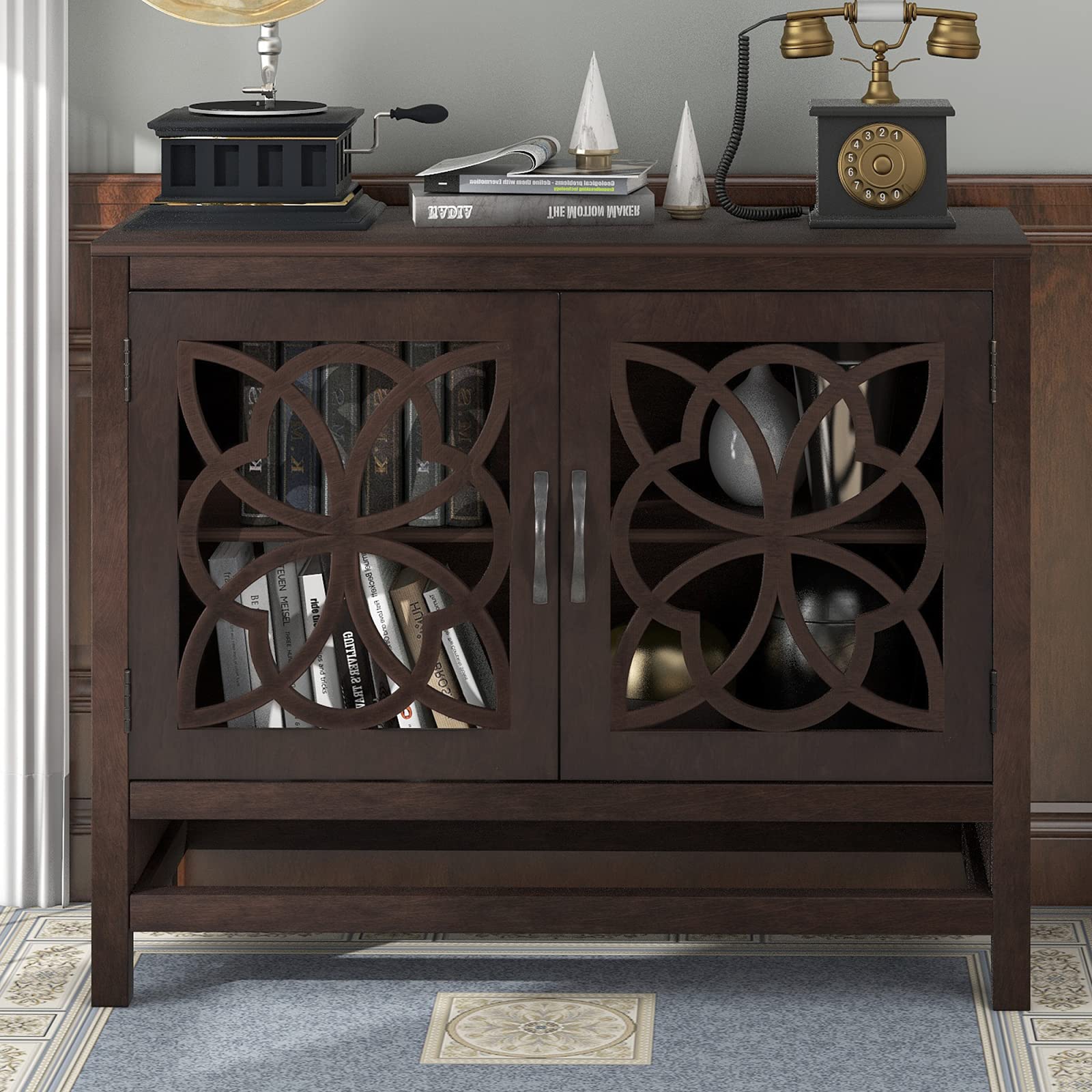 Modern Farmhouse Wood Buffet Sideboard - 30 Inch Brown Kitchen Storage Cabinet with Doors for Entryway, Living Room & Bedroom | Antique Accent Furniture for Home Décor & Organization