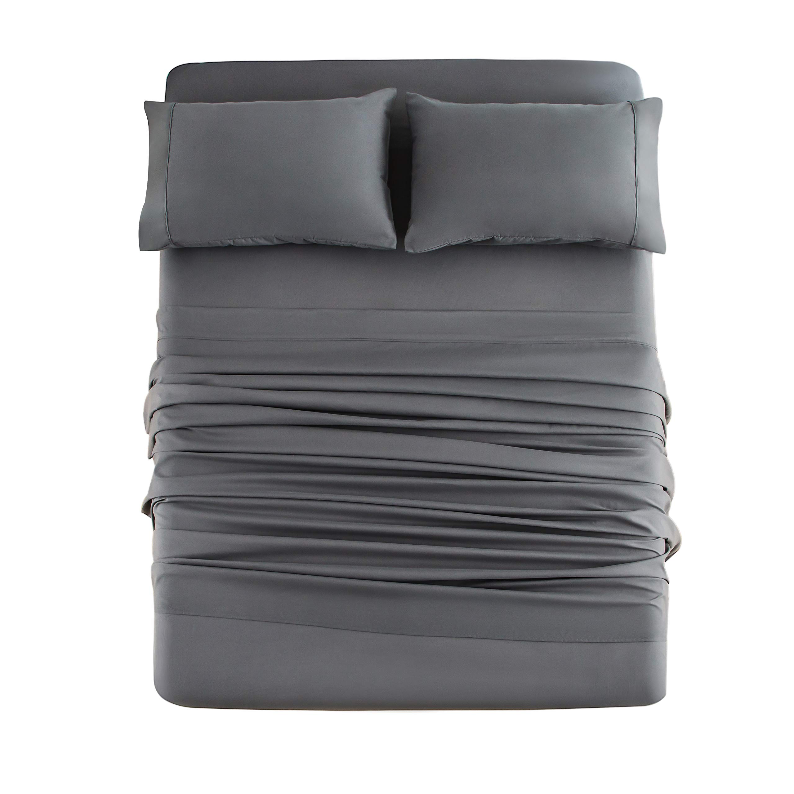 Mohap 4-Piece King Size Bed Sheet Set - Soft Brushed Microfiber Bedding with Pillowcases, Fade Resistant & Easy Care, Gray - Perfect for Master Bedroom, Guest Room & Vacation Homes