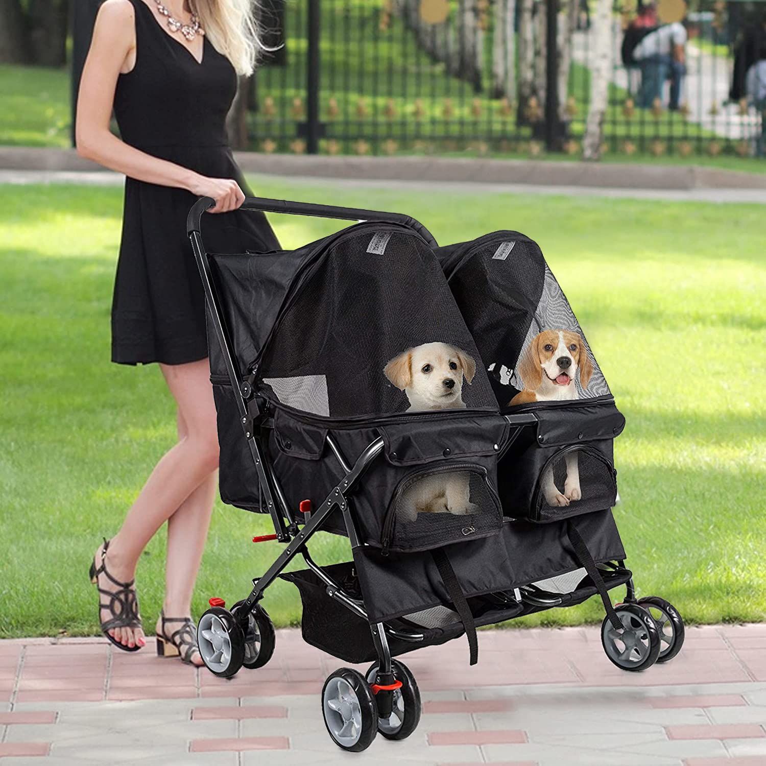 Double Pet Stroller for 2 Dogs & Cats - Foldable Two-Seater Carrier Cart with Multiple Colors (Black) | Perfect for Park Walks, Vet Visits & Outdoor Adventures
