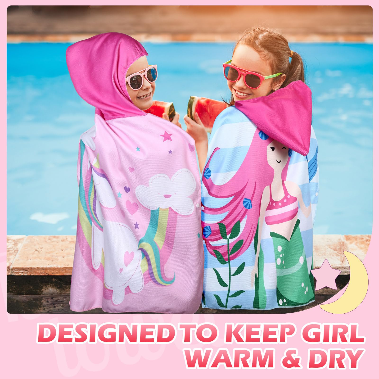 Oudain 6-Pack Kids Hooded Towels - Soft Microfiber Bath & Beach Poncho Towels for Toddlers, Boys & Girls - Perfect for Swimming, Bath Time & Outdoor Activities