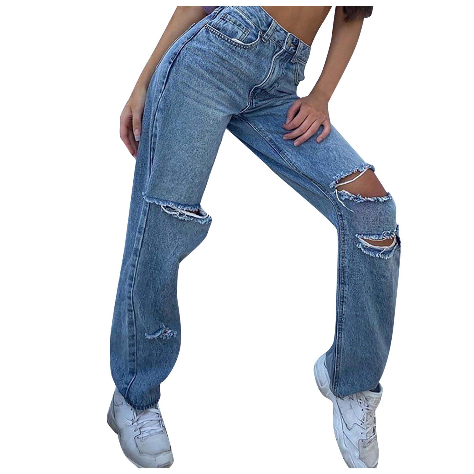 Sinifer Women's High Rise Loose Ripped Boyfriend Jeans - Distressed Denim Pants for Casual Wear, Street Style & Everyday Outfits