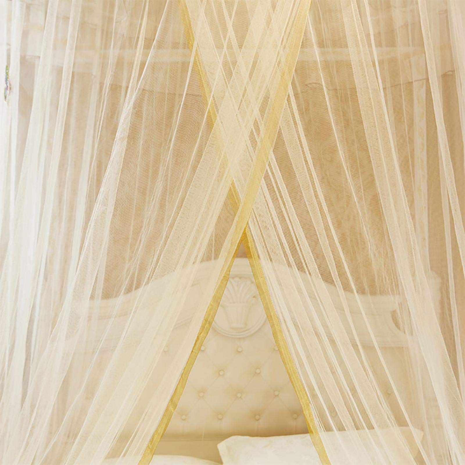 Breathable Round Lace Princess Bed Canopy for Kids & Baby - 360° Foldable Bed Tent with Netting, Home Decoration for Nursery & Bedroom (Beige) | Perfect for Birthday Gifts, Room Makeovers & Princess-Themed Decor