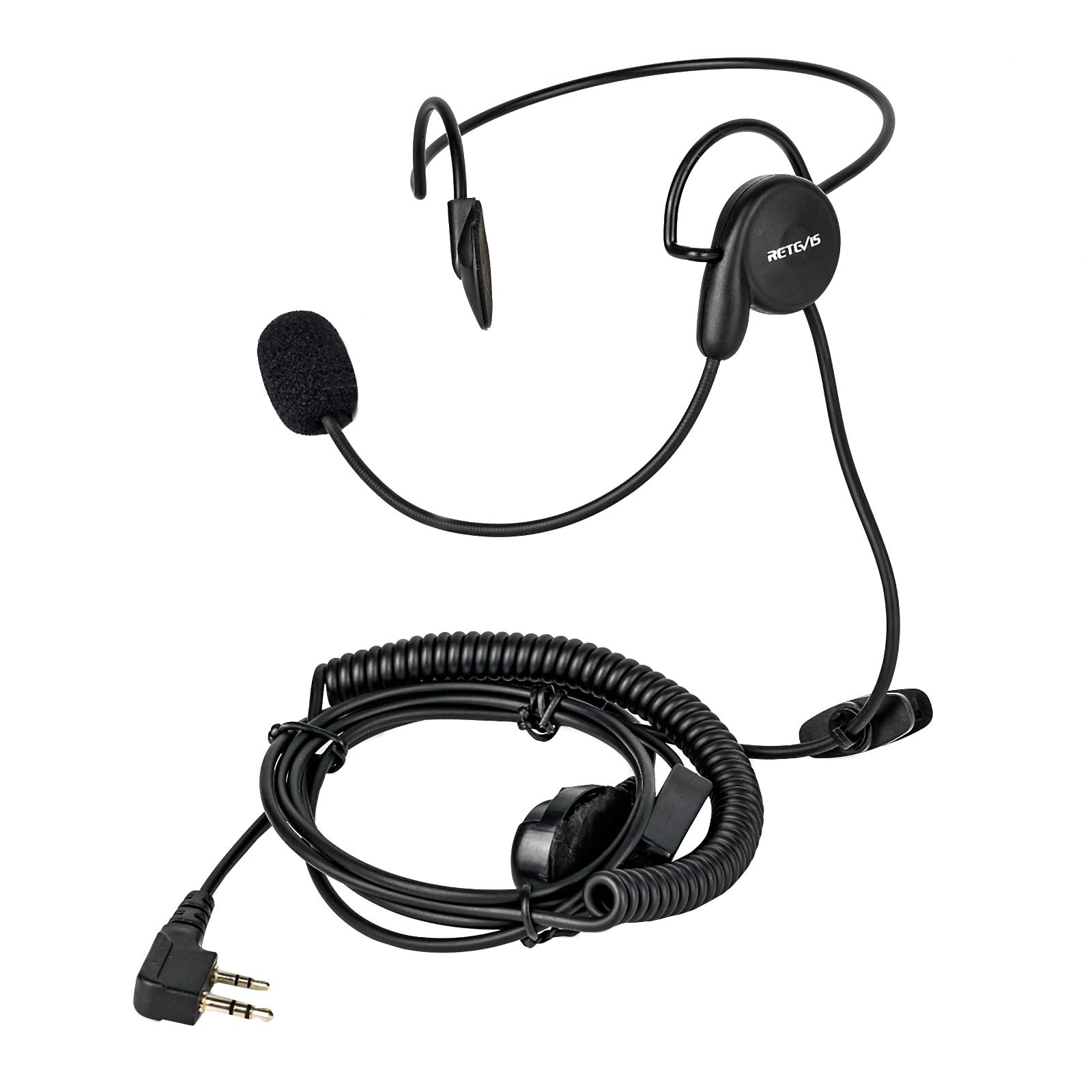 Retevis Behind-The-Head Walkie Talkie Headset with Boom Mic - Compatible with Retevis RT22 RT21 H-777 RT68 Baofeng BF-F8HP UV-5R UV-82 Kenwood Radios - Two Way Radio Headset with Finger PTT (1 Pack) - Ideal for Security, Construction, Warehouse & Outdoor Activities