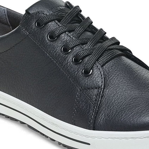 Birkenstock QO500 Black Leather Sneakers for Women & Men - Women's 12/12.5, Men's 10/10.5 - Comfortable Casual Shoes for Walking, Travel & Everyday Wear