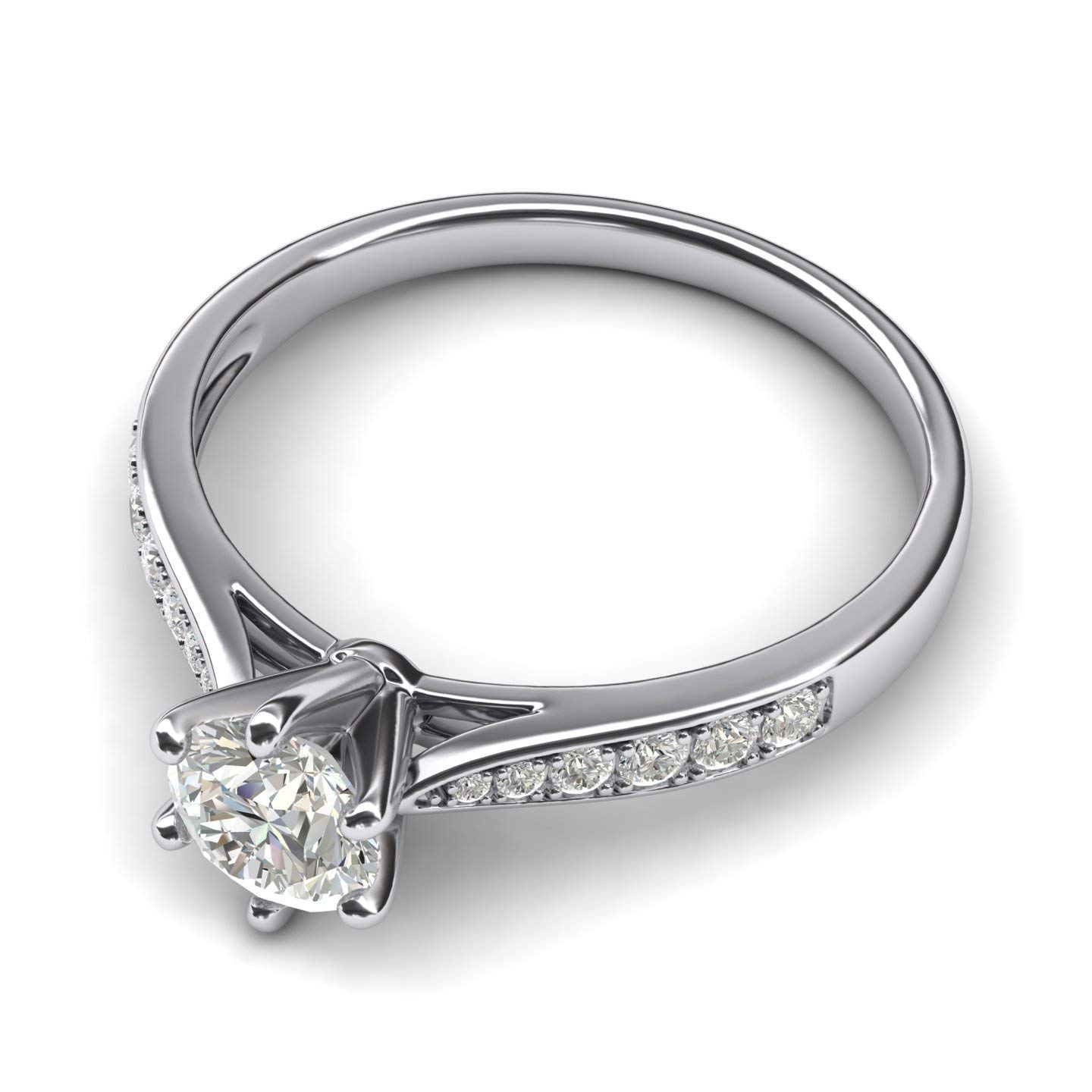 14K White Gold 1.0 CT Simulated Diamond Engagement Ring - 6-Prong Setting with Graduated Side Stones, Promise Bridal Ring for Women - Perfect for Proposals, Anniversaries & Wedding Ceremonies