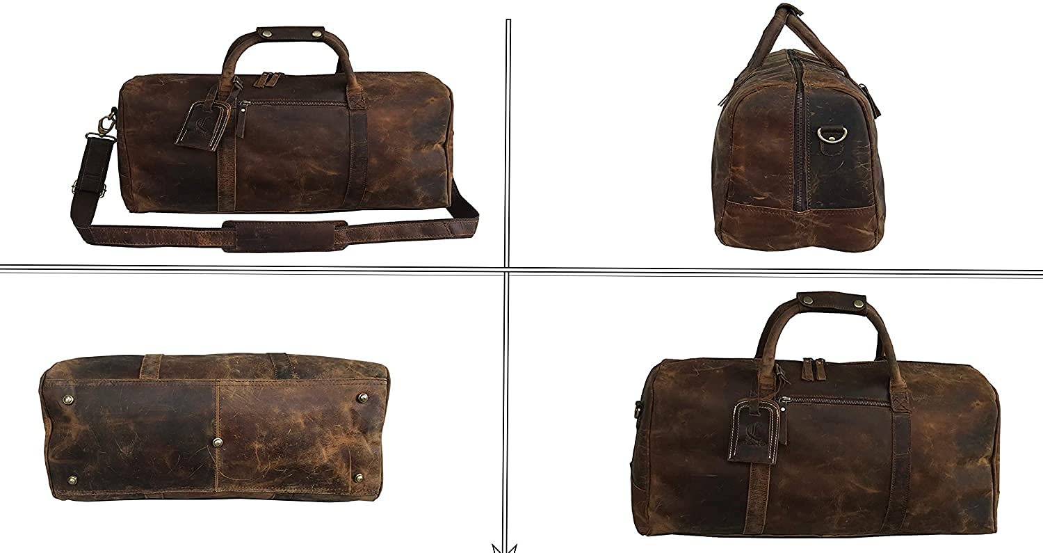 Premium Genuine Leather Duffel Bag for Men - Stylish Travel Overnight Weekender & Gym Sports Bag with Toiletry Compartment - Perfect for Business Trips, Gym Workouts & Weekend Getaways