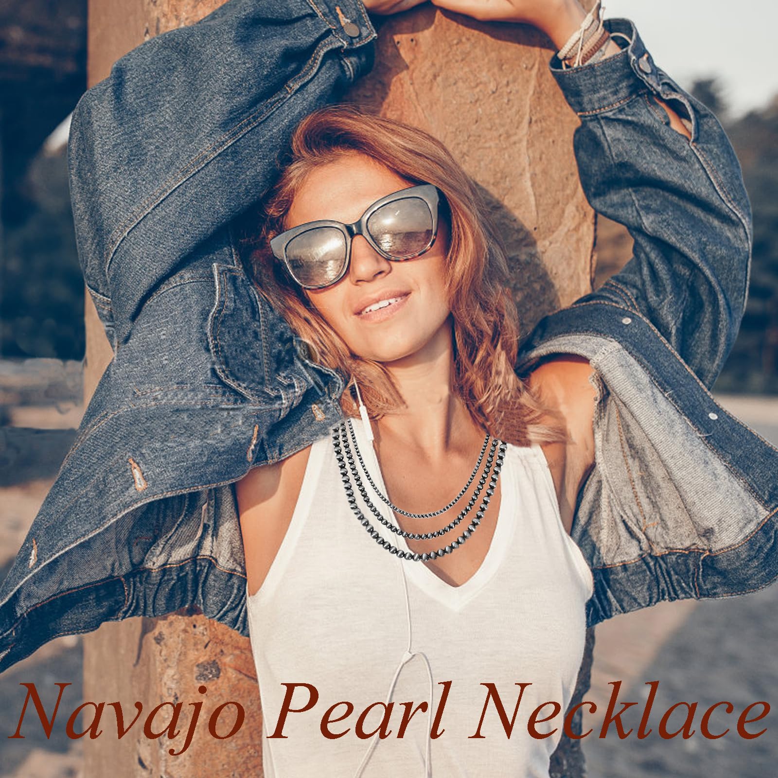 5Pcs Western Jewelry Navajo Pearl Necklace for Women - Boho Vintage Beaded Choker Jewelry Set - Perfect for Country Music Festivals, Cowgirl Outfits & Western Themed Parties