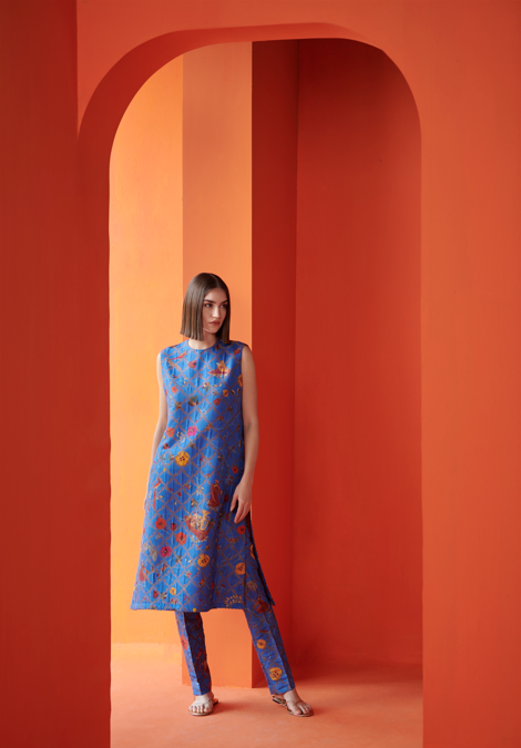 Mayuri Kurta Silk Brocade Cobalt Blue Indian Ethnic Dress for Women | Elegant Party Wear & Festive Occasion Outfit