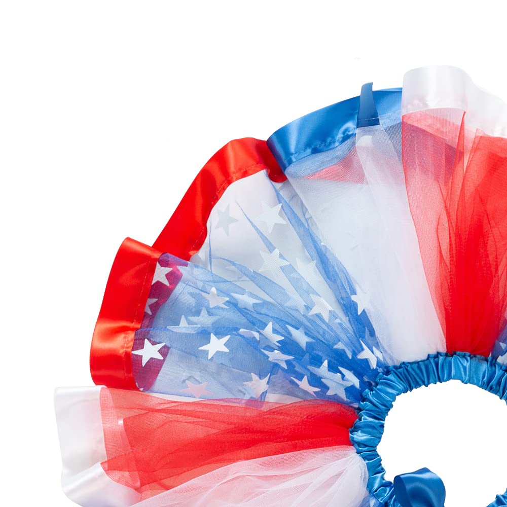 4th of July Girls Tutu Skirt Set - Patriotic Red White Blue US Flag Skirt with Star Necklace & Hair Bows | Independence Day Outfit for Kids, Toddler, Baby | Perfect for Parades, Parties & Photo Shoots