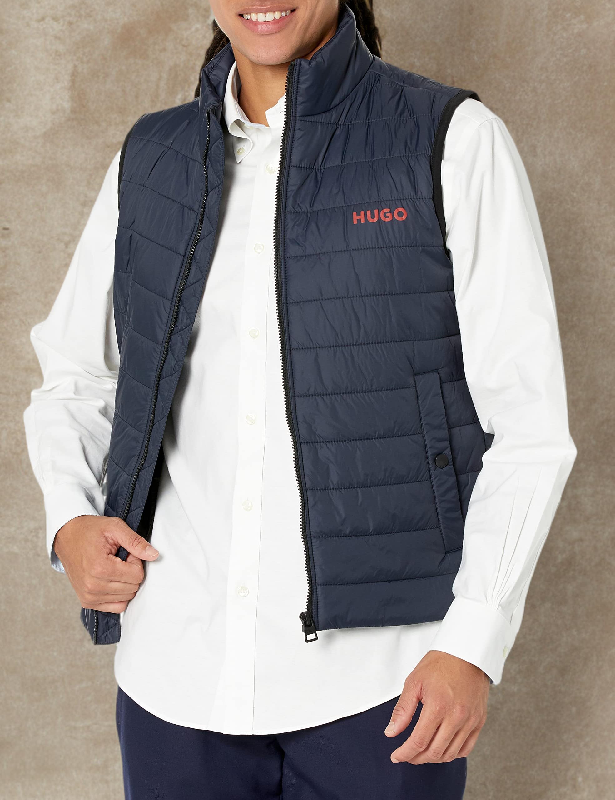 HUGO Men's Stand Collar Puffer Vest - Lightweight Quilted Down Jacket for Winter Outdoor Activities, Hiking & Casual Wear