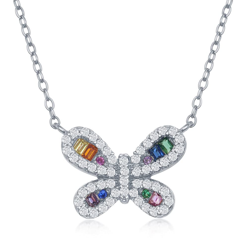 925 Sterling Silver Multicolor CZ Butterfly Pendant Necklace for Women - Elegant Jewelry Gift for Birthday, Anniversary & Valentine's Day