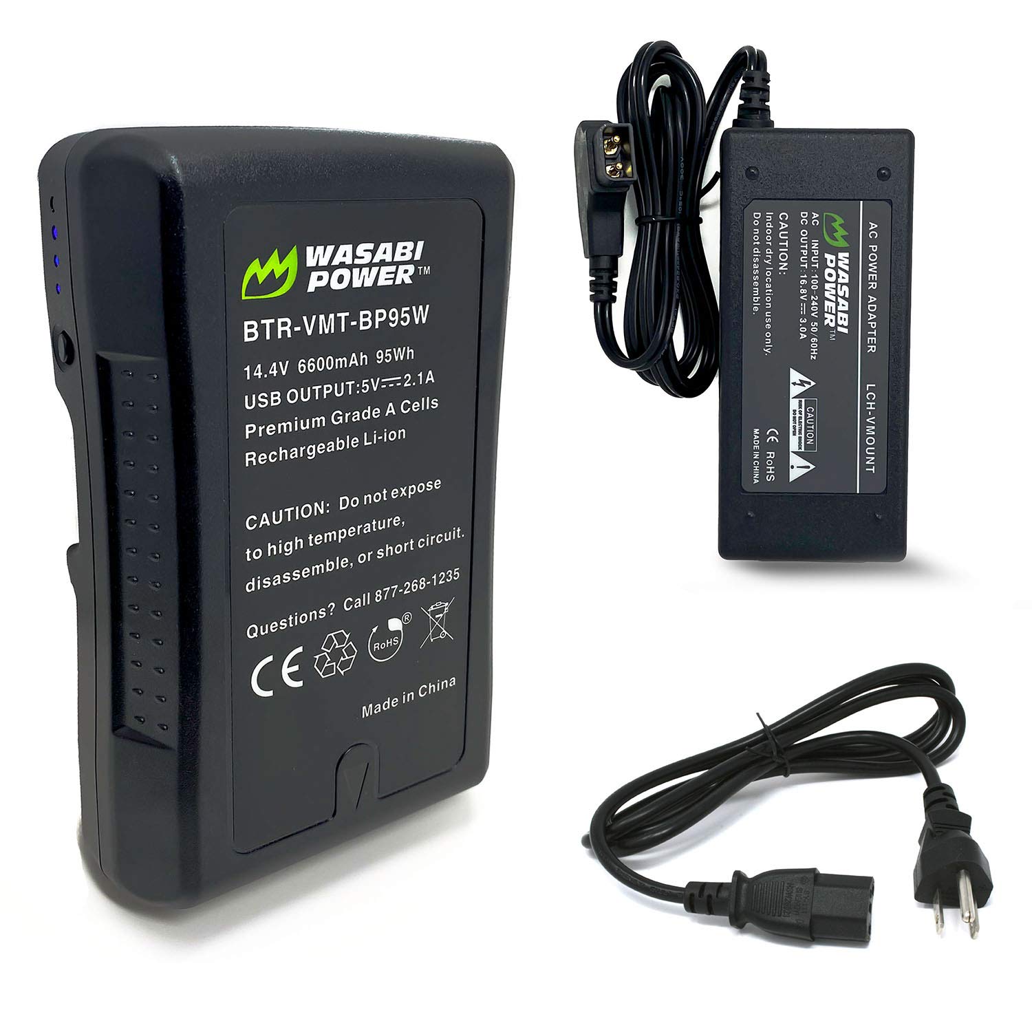 Wasabi Power V-Mount Battery 14.4V 6600mAh 95Wh with D-Tap Charger - Compatible with Sony Camcorders, LED Lights & Video Equipment - Perfect for Professional Filmmaking, Broadcast & Studio Lighting