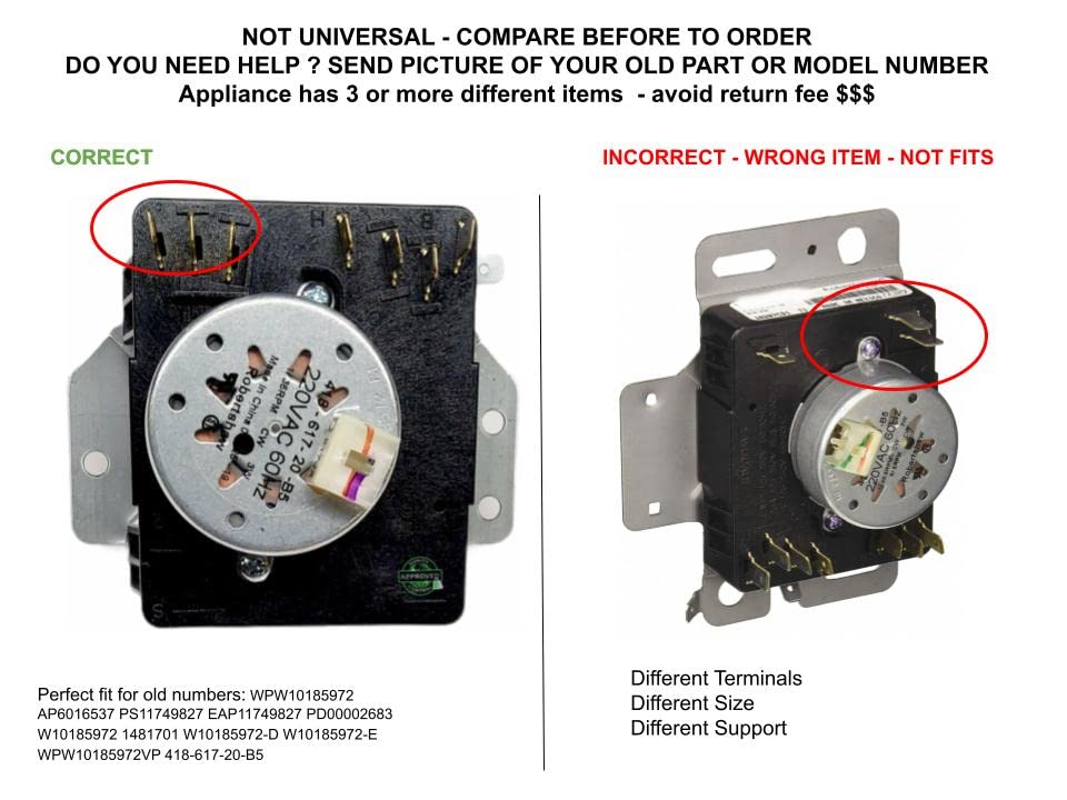 GLOB PRO SOLUTIONS - W10185972 Dryer Timer Replacement Part for Efficient Laundry | Compatible with Major Appliance Brands | Perfect for Home & Commercial Laundry Rooms
