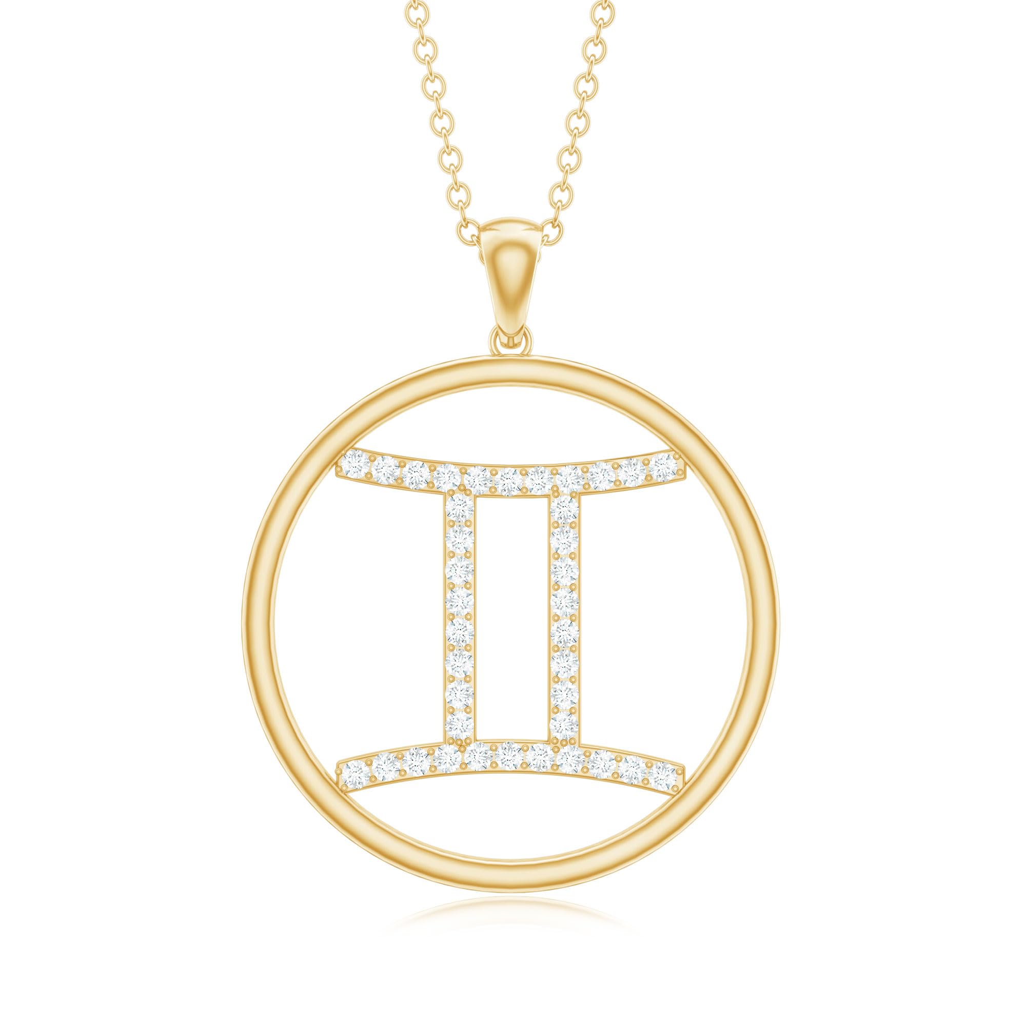 Gemini Zodiac Moissanite Pendant Necklace - 14K Gold Plated Astrology Jewelry for Women | Perfect Birthday Gift, Anniversary Present & Spiritual Horoscope Accessory for Everyday Wear