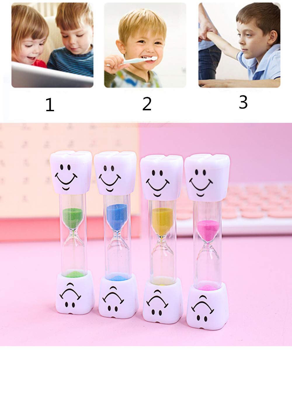 6-Pack Colorful Smiley 3-Minute Sand Timer Set for Kids Teeth Brushing - Fun Motivational Tool for Oral Hygiene & Classroom Activities