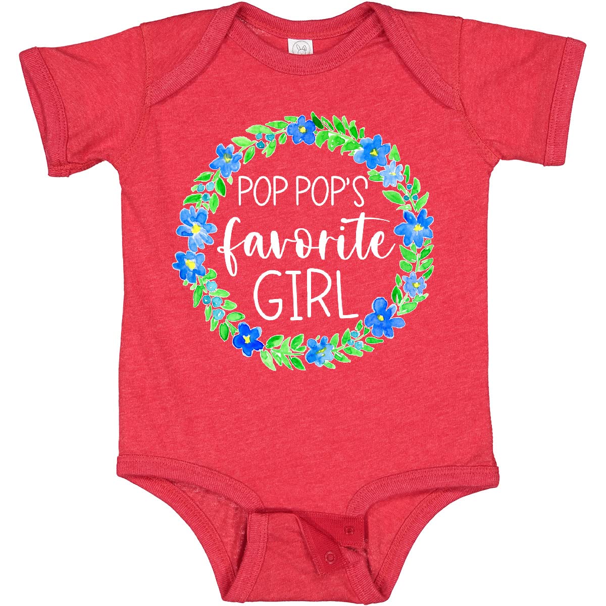 Inktastic Pop Pop's Favorite Girl Blue Floral Wreath Baby Bodysuit - Soft Cotton Onesie for Newborns & Infants - Perfect Gift for Grandparents Day, Baby Showers & Family Photos