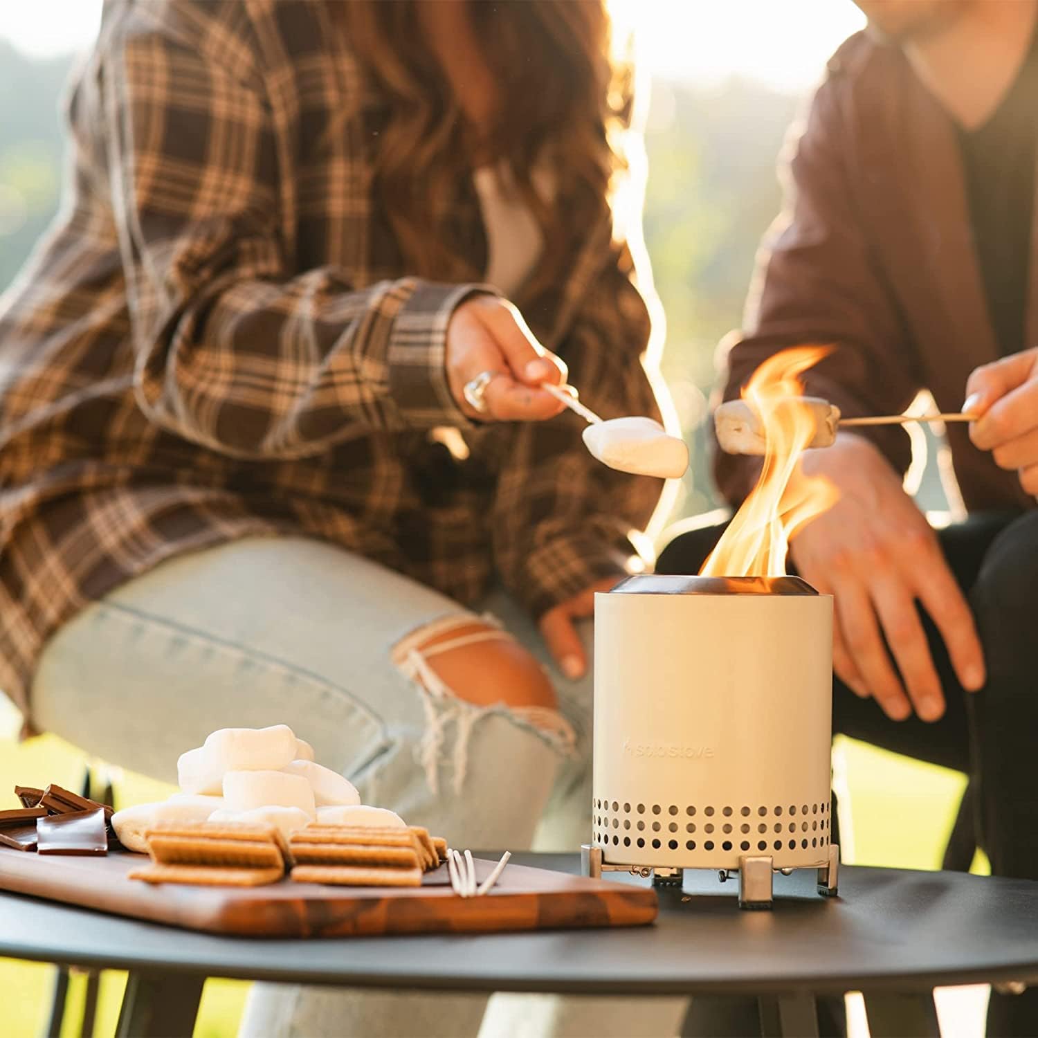 Solo Stove Mesa XL Fire Pit - Compact Outdoor Wood Burning Fire Pit for Backyard, Patio, Camping - Smokeless & Portable Design (White, Bone Finish) - Perfect for Gatherings, S'mores & Relaxing Evenings