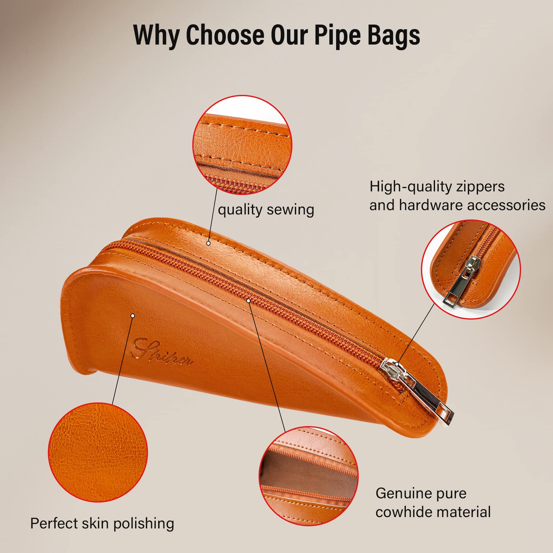 Premium 100% Genuine Leather Tobacco Pipe Pouch - Portable Single Pipe Storage Case with Travel Bag | Perfect for Outdoor Smoking Accessories | Holds 1 Pipe + Tools | Ideal Gift for Pipe Smokers (Brown) | Great for Camping, Hiking & Relaxing Moments
