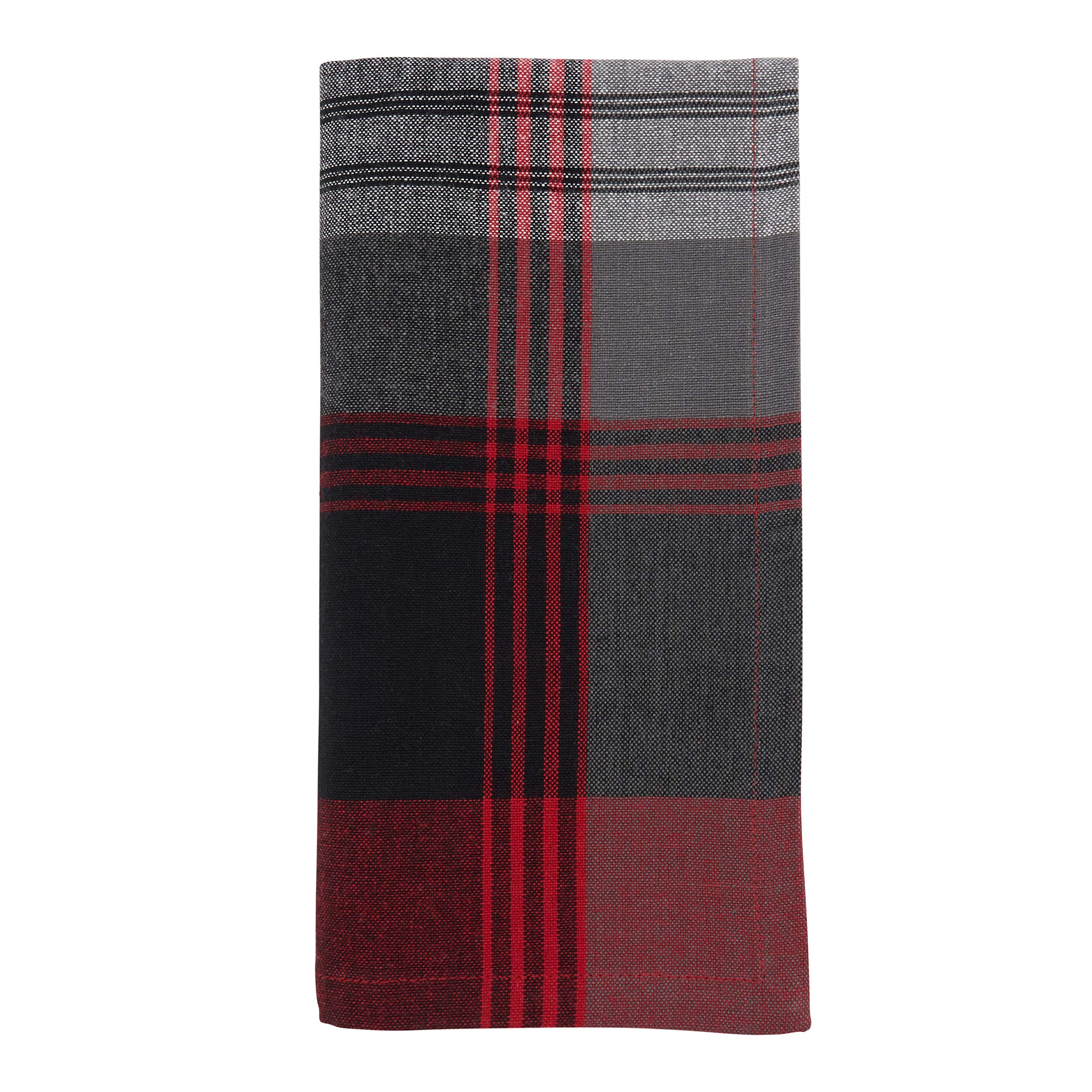 Premium Cotton Plaid Table Napkins Set of 4 - Soft Absorbent Dinner Napkins for Everyday Use, Parties & Holiday Dining - Red Black Checkered Kitchen Linens