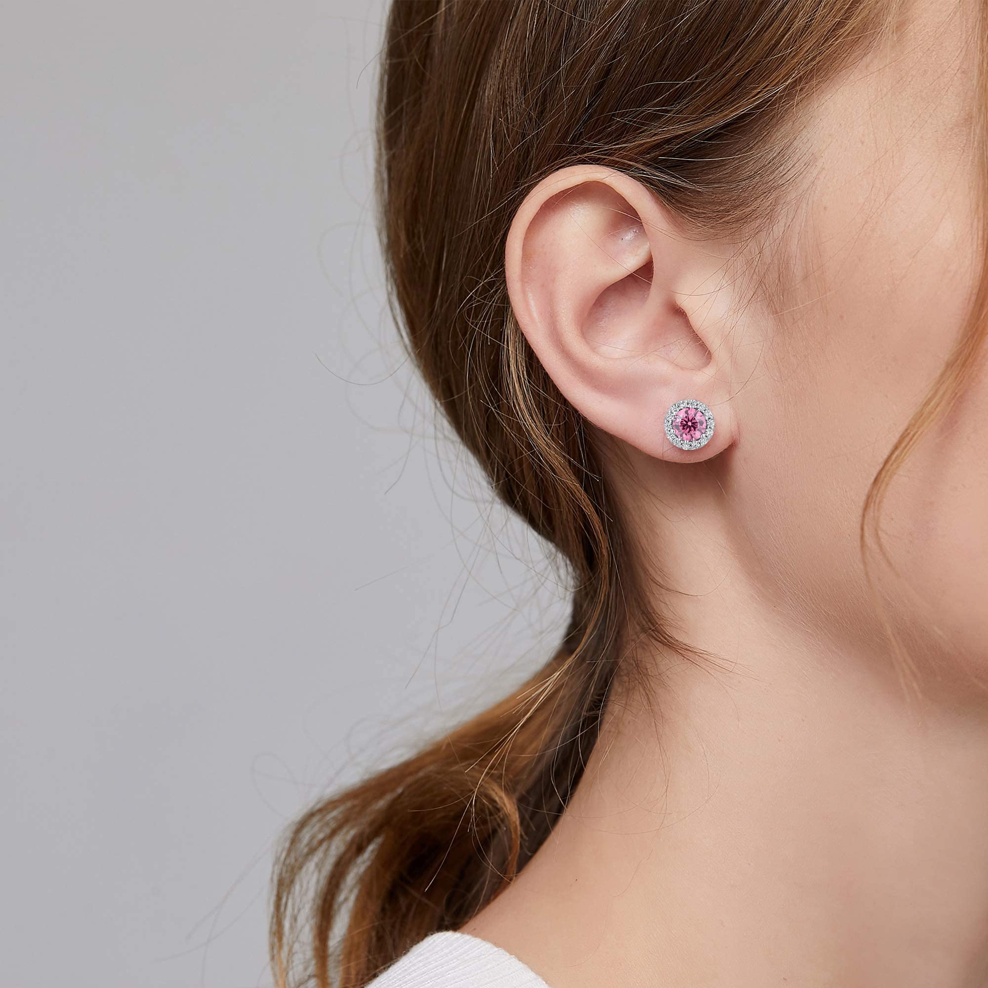 925 Sterling Silver Halo Stud Earrings for Women - Cubic Zirconia Diamond Earrings | Unisex Jewelry Gift for Anniversary, Birthday & Everyday Wear