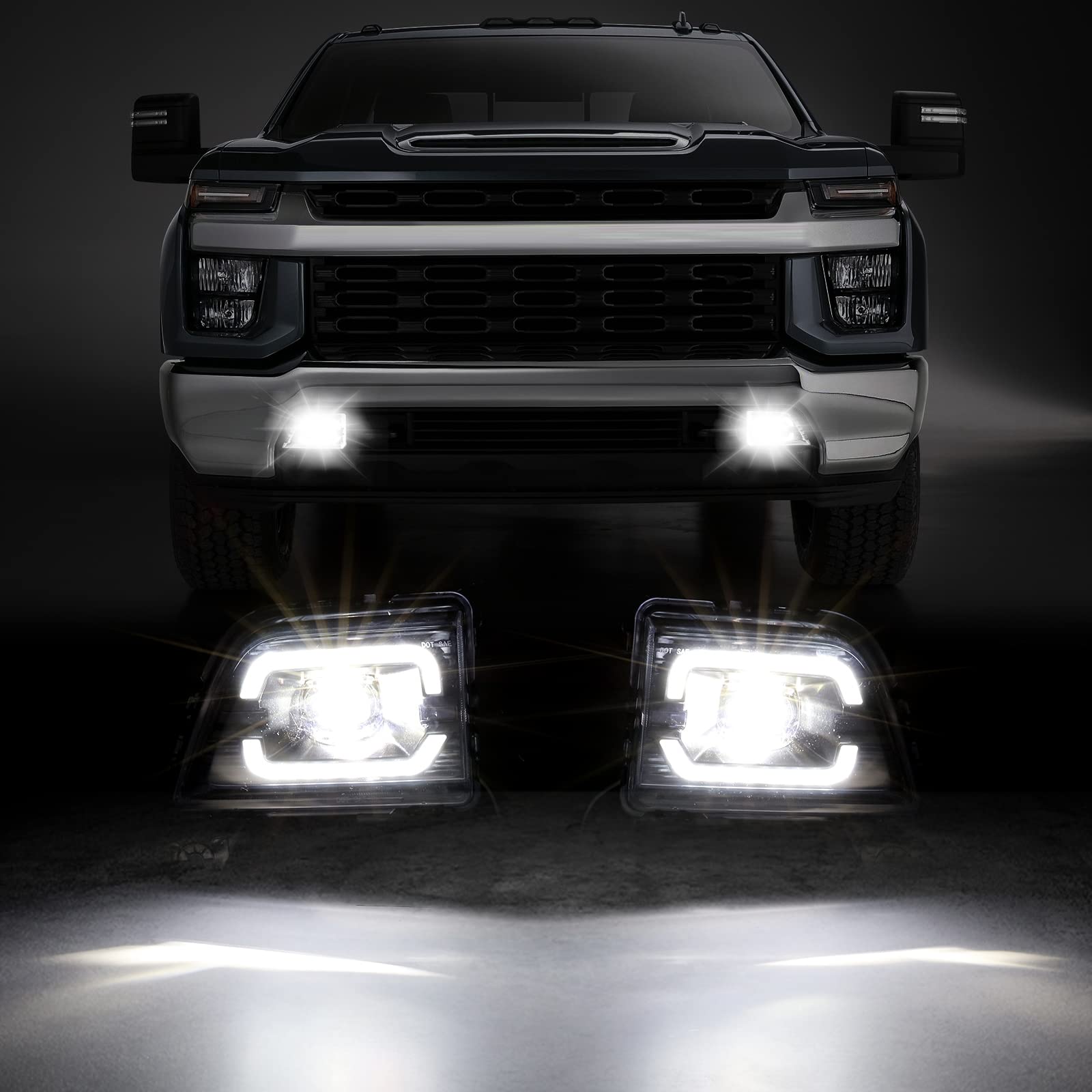 AUXMART LED Fog Lights with DRL Daytime Running Lights - Compatible with Chevrolet Silverado 1500 2019-2023 Models (1 Pair) - Durable Front Bumper Lights for Enhanced Night Driving & Off-Road Safety