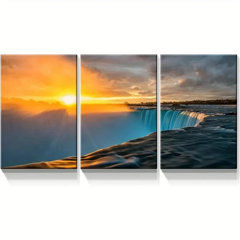 3-Piece Green Niagara Falls Cliff Waterfall Metal Wall Art - Ready to Hang Home Decor for Living Room, Bedroom & Office