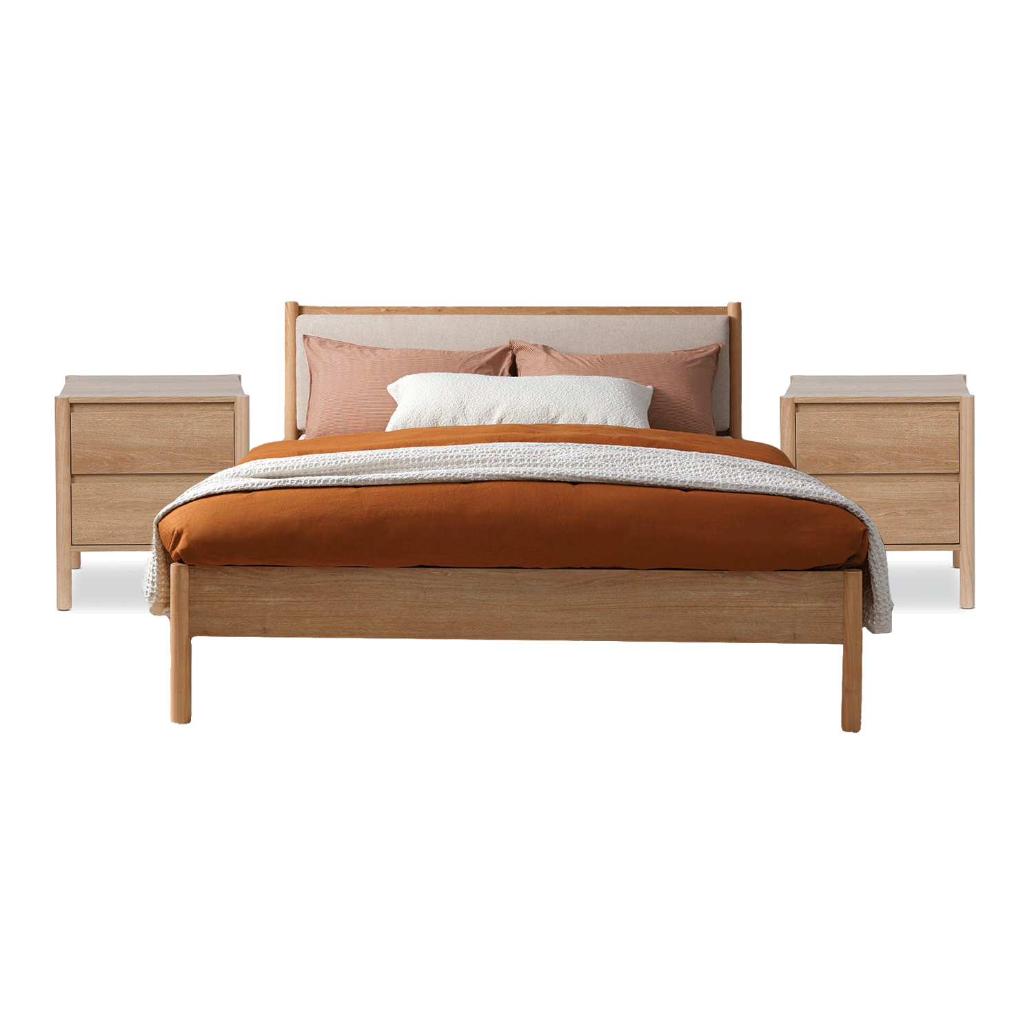 Blair Natural 3-Piece Bedroom Set - Queen Size Bed Frame, Nightstand & Dresser - Modern Solid Wood Furniture for Master Bedroom, Guest Room & Small Spaces