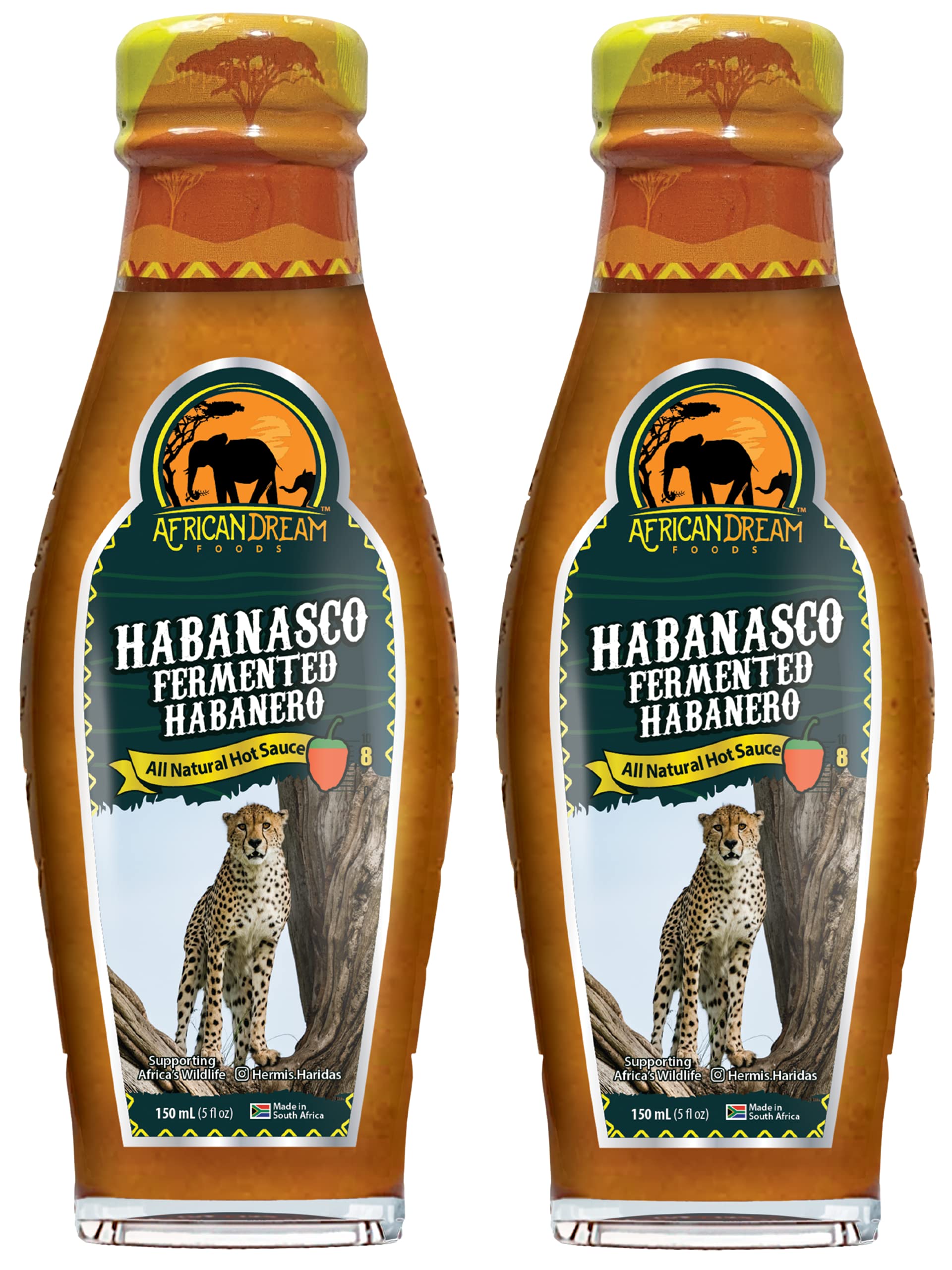 Habanasco Fermented Habanero Hot Sauce by African Dream Foods - Tangy Extra Spicy Vinegar-Based Pepper Sauce | Glass Bottle 5 fl oz (2-Pack) | Perfect for Tacos, Wings & Bloody Marys