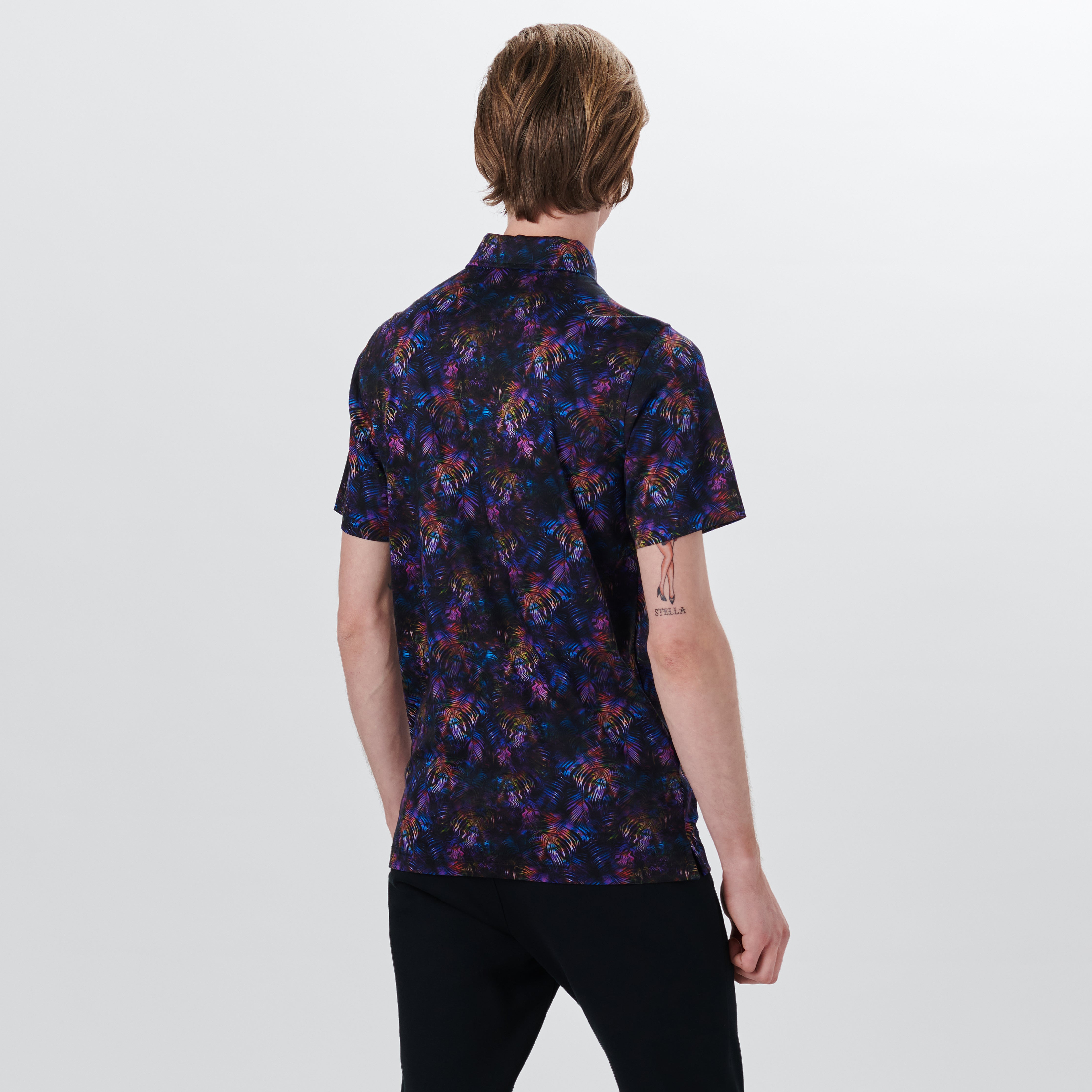 HENDRIX Men's Palm Leaf Print Polo Shirt - Breathable Casual Short Sleeve Button Down for Summer, Beach & Tropical Vacations